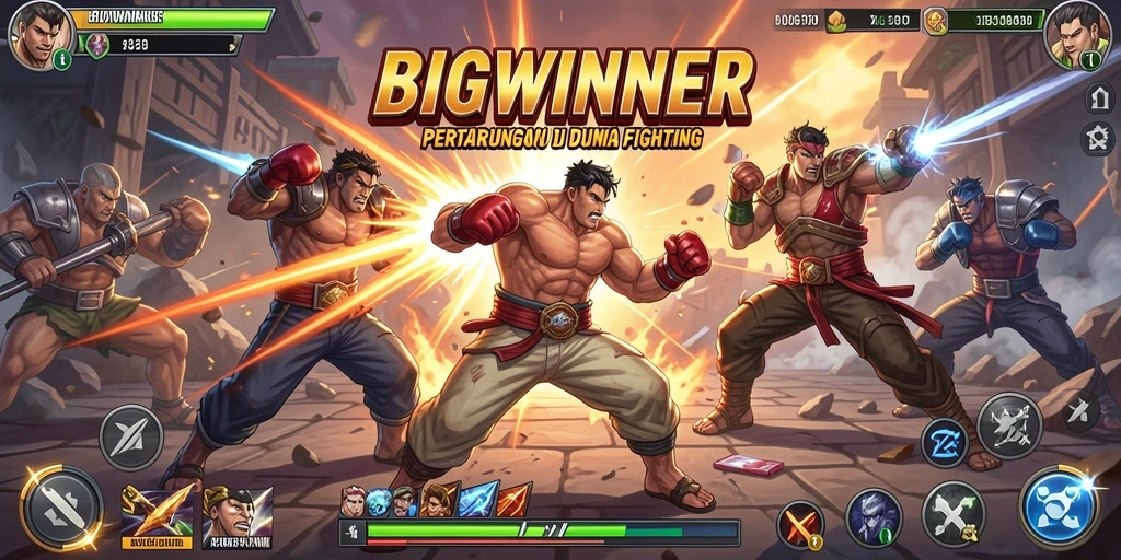 Tampilan gameplay seru dalam BIGWINNER, pertarungan mendebarkan di arena.