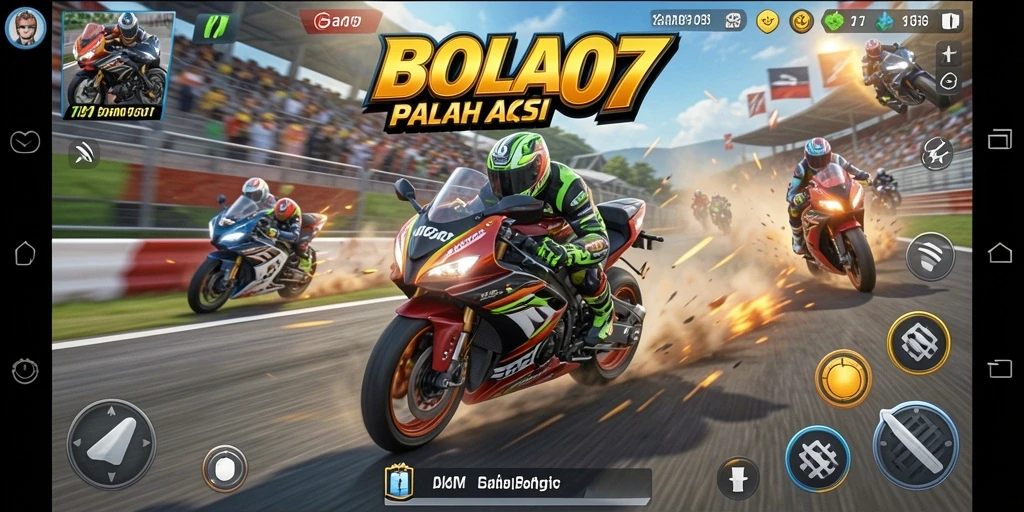Tampilan gameplay BOLA07 dengan balapan motor yang menegangkan.