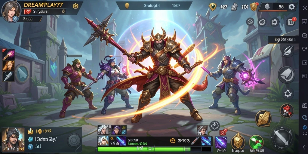 Screenshot utama dari gameplay <strong>DREAMPLAY77</strong> memperlihatkan aksi pertempuran yang seru.
