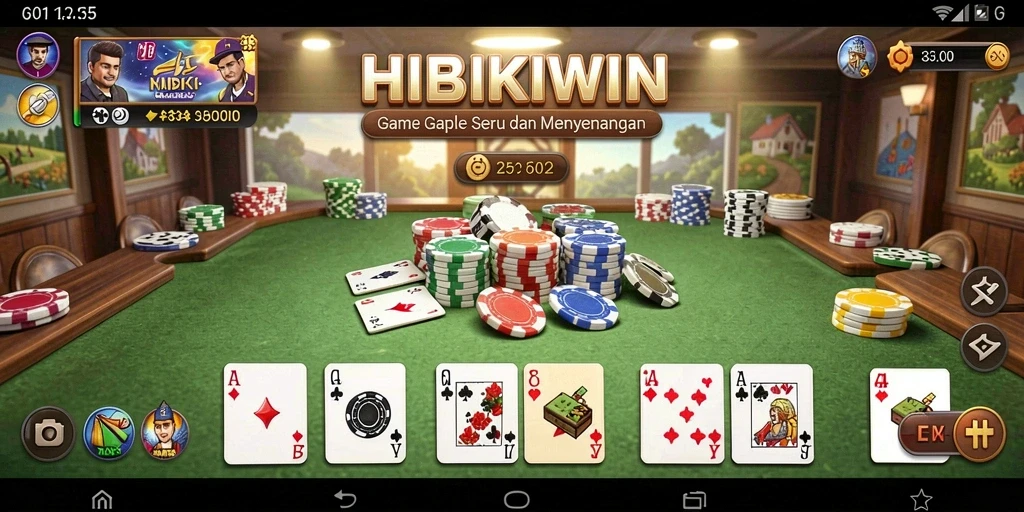 Tampilan utama gameplay Gaple di HIBIKIWIN yang seru.
