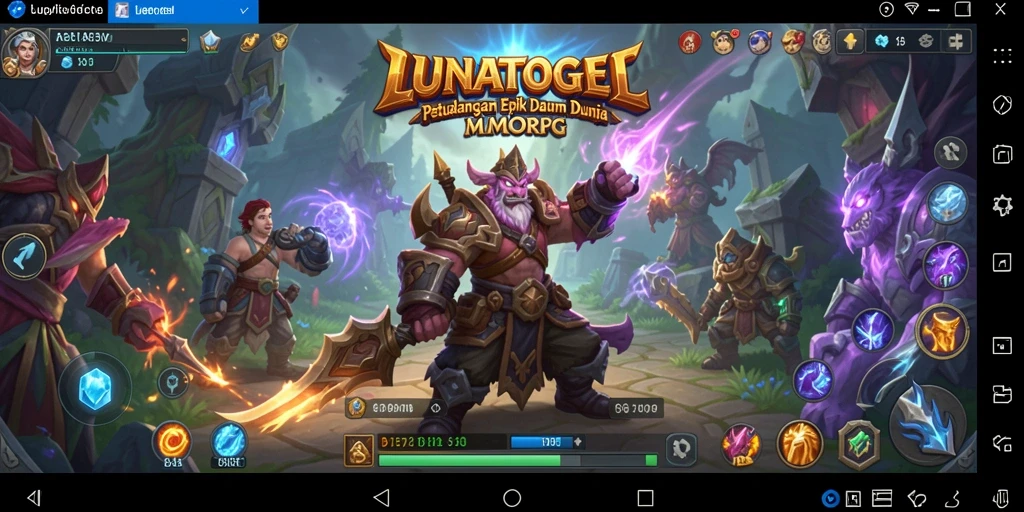 Tangkapan layar utama LUNATOGEL menampilkan aksi pertarungan epik dalam dunia MMORPG.