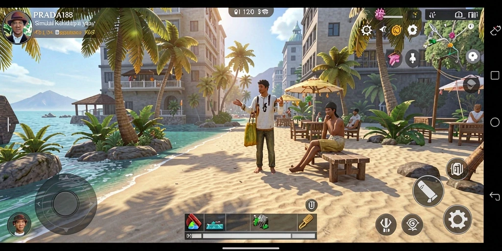 Screenshot menunjukkan gameplay seru dalam <strong>PRADA188</strong> dengan interaksi sosial dan aktivitas sehari-hari.